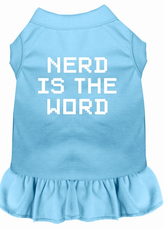 Nerd is the Word Screen Print Dress Baby Blue Sm